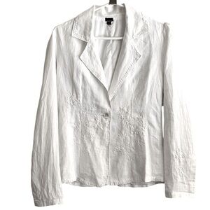 Olo 100% Linen Embroidered Lined Lightweight Blazer Size 10